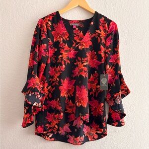 Vince Camuto Black and Red Floral Blouse